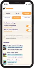 Notification list of upcoming game releases