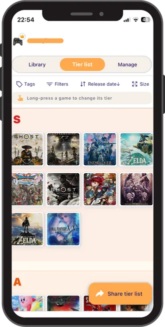 Preview of a tier list created in Gamekore